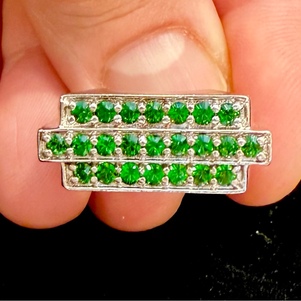 Sts Karis Rectangular Emeralds Platinum Over Sterling Silver Ring Sz 11 65$